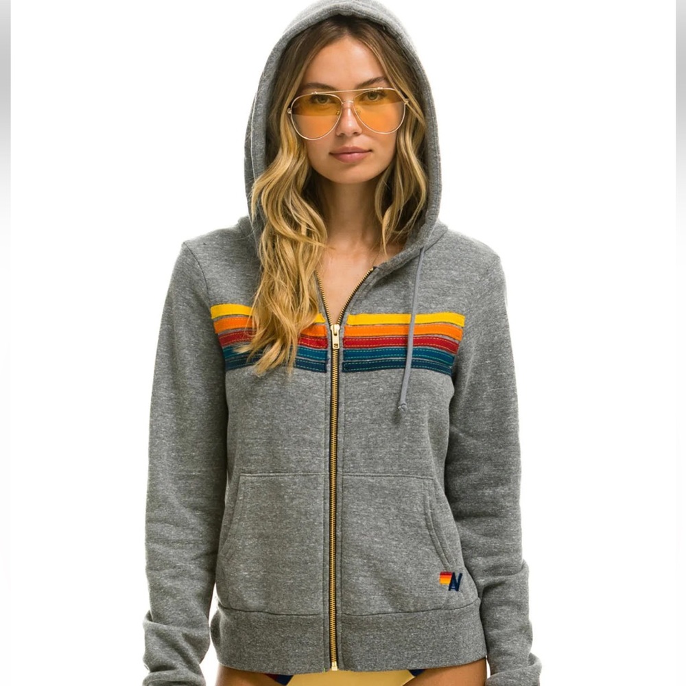 AVIATOR NATION 5 Stripe Hoodie & Sweatpants Heather Grey Both XS